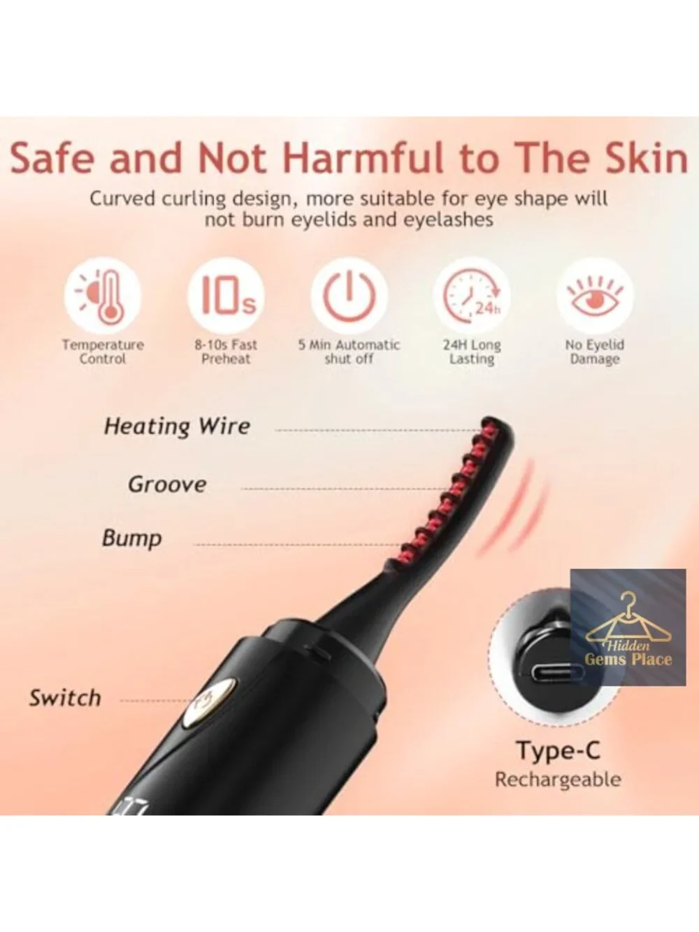 Heated Eyelash Curler, Rechargeable Electric Lash Curler with LED Display, 4